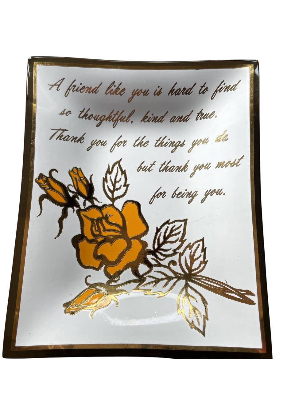 Vintage Houze Art Glass "Friend" Plaque with Stand 4x5
